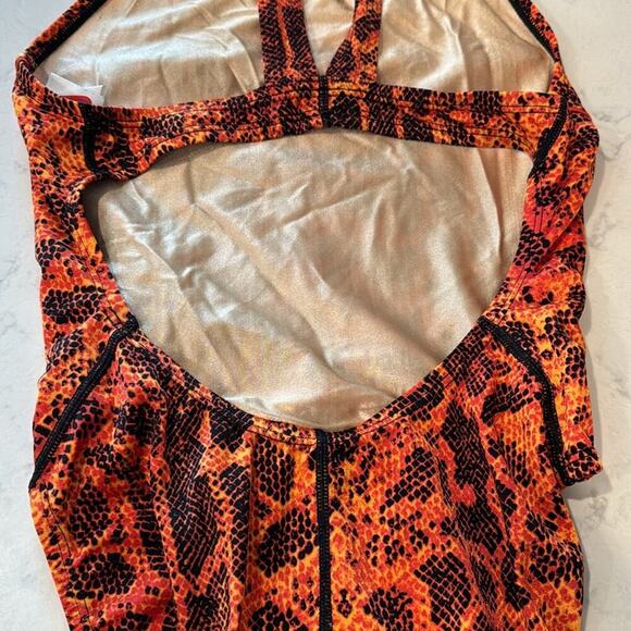 Nike orange black cutout snake print swimsuit swim meet PE class classic style - Picture 8 of 12